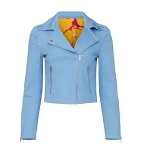 Color Me Courtney Dennis Biker Jacket Blue Canvas Twill Size 2